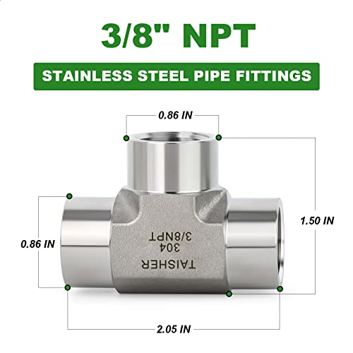 TAISHER 1PCS Forging of 304 Stainless Steel Tee Pipe Fittings, 3/8" x 3/8" x 3/8" NPT Female Pipe Fittings - Image 3