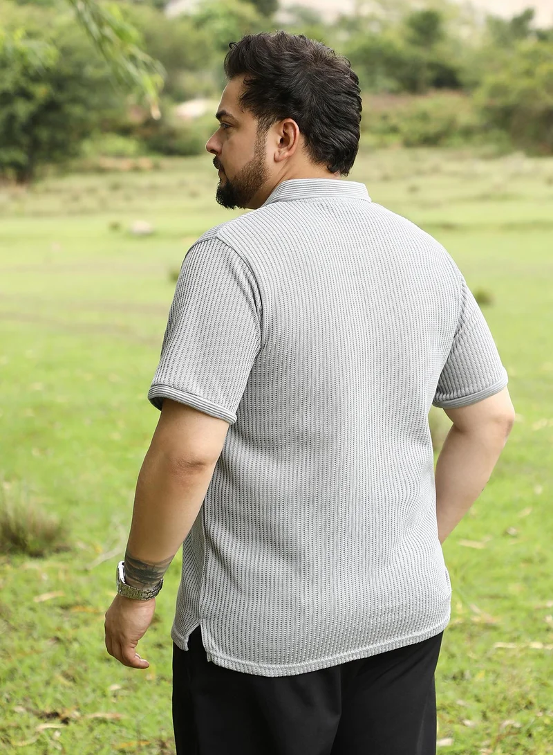 انستافاب بلس Instafab Plus Men Solid Ribbed Polo T-Shirt | Jacquard Polo Neck , Short Jacquard Cuff Sleeves | Half-Button Closure , Straight Hem | Solid Jacquard | Knit Fabric For Casual & Daily Wear | Coin Grey