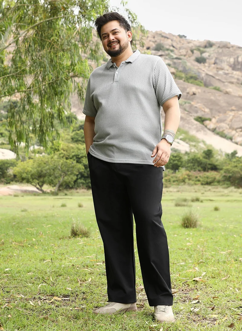 انستافاب بلس Instafab Plus Men Solid Ribbed Polo T-Shirt | Jacquard Polo Neck , Short Jacquard Cuff Sleeves | Half-Button Closure , Straight Hem | Solid Jacquard | Knit Fabric For Casual & Daily Wear | Coin Grey