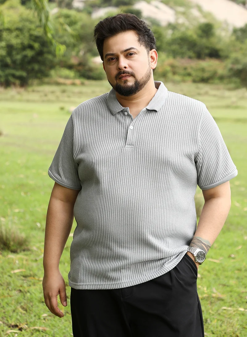 انستافاب بلس تيشيرت بولو رجالي سادة بياقة جاكار وأكمام قصيرة مضلعة