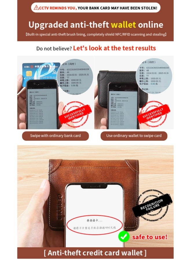 جيرولا محفظة رجالية رفيعة للغاية مصنوعة من جلد RFID وجلد طبيعي ومضادة للسرقة وفرشاة وفتحات متعددة للبطاقات ومحفظة قصيرة كلاسيكية باللون الأسود - ثلاثية الطي (طبقة أولى من جلد البقر + ألياف دقيقة للخزانة) وفرشاة مضادة للسرقة - Image 2