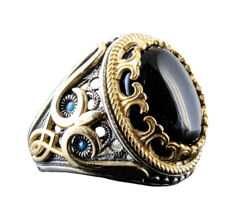 Islamic & Turkish Design Stainless Steel Religious Metallic Plated Rings for Men & Boys