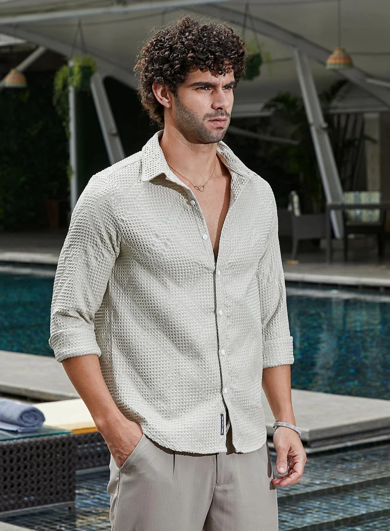 Campus Sutra Men's Lime Grey Shard-Tactile Shirt