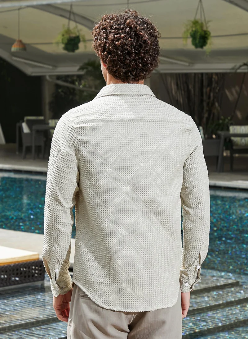 Campus Sutra Men's Lime Grey Shard-Tactile Shirt