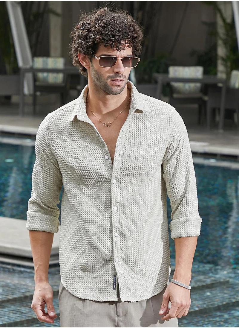 Campus Sutra Men's Lime Grey Shard-Tactile Shirt
