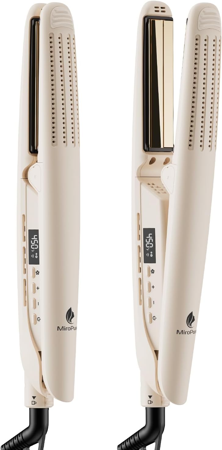 MiroPure 360 Airflow Styler Curling Iron Titanium Flat Iron Hair Straightener and Curler 2 in 1 Professional Curing Wand with Ionic Aroma Cool Air 13 Adjustable Temps Dual Voltage for Long Hair