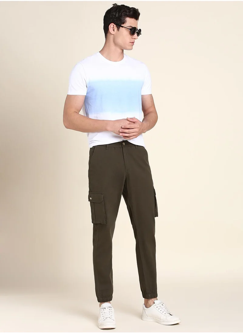 دينيس لينغو Dark Olive Casual Trousers for Men - Slim Fit, Cotton Lycra