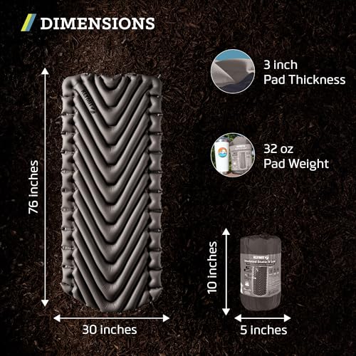 Klymit Static V Luxe Sleeping Pad, Lightweight Lofted Camping Air Mattress for Tents and Cars with Body Mapping Tech, 3 In Thick Grey - Image 4