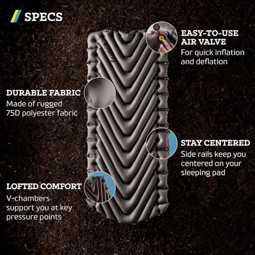 Klymit Static V Luxe Sleeping Pad, Lightweight Lofted Camping Air Mattress for Tents and Cars with Body Mapping Tech, 3 In Thick Grey - Image 2