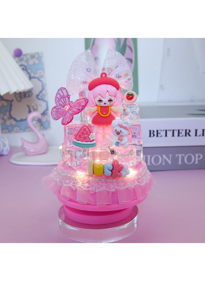 儿童乐器奶油胶手工DIY音乐盒小夜灯女童生日礼物摆件益智玩具-颜色:流光音乐灯舞会女孩  - Image 1