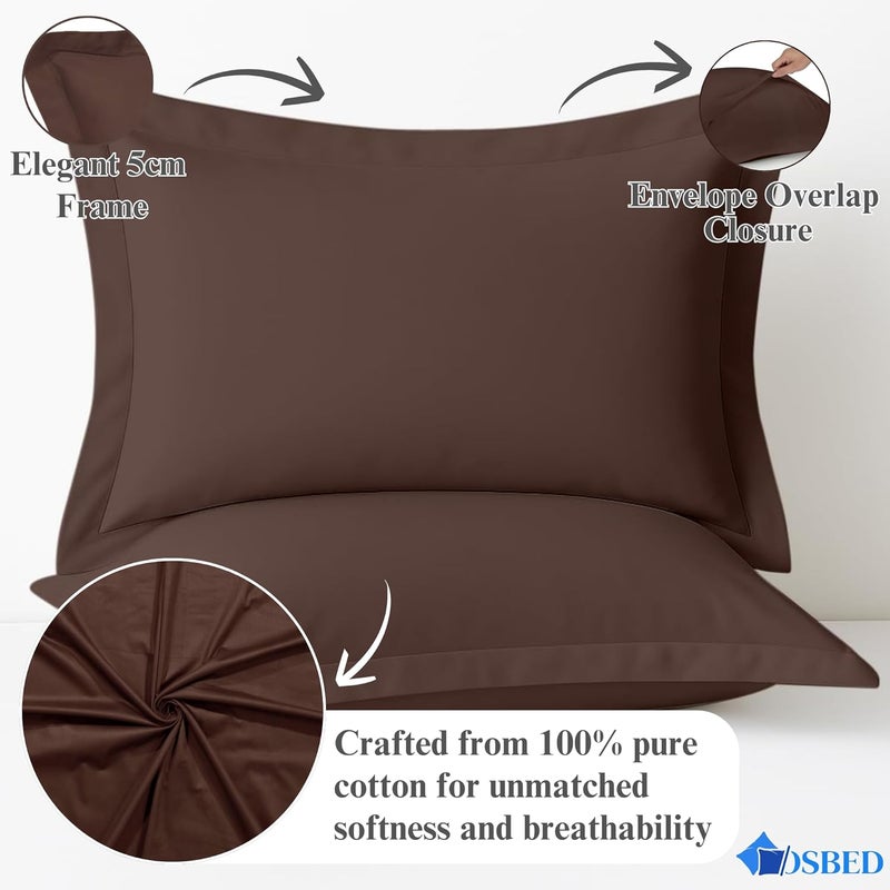 OSBED Cotton Pillow Covers Set of 2 - Breathable & Cooling Pillow Shams (Brown, 50 x 70cm) - Image 4