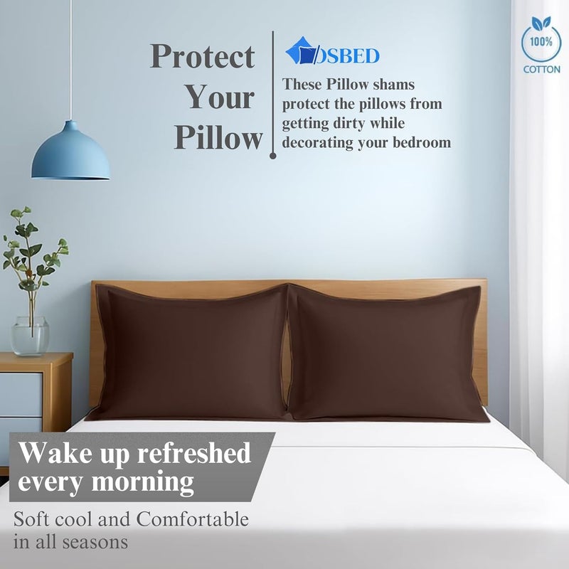 OSBED Cotton Pillow Covers Set of 2 - Breathable & Cooling Pillow Shams (Brown, 50 x 70cm) - Image 5