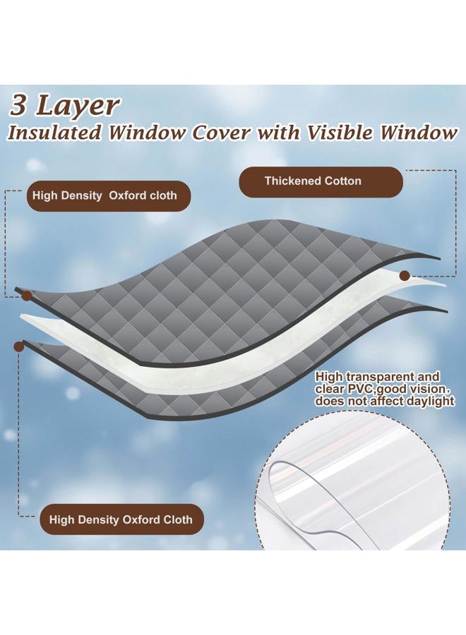 Jeyeou Visible Thermal Window Insulation Kit for Winter, Waterproof Winterizing Oxford Cloth Insulated Cover 3 Layer Grey Reusable Insulated Window Curtain Blanket Cotton Layer to Keep Warm 63 * 39 Inches - Image 2
