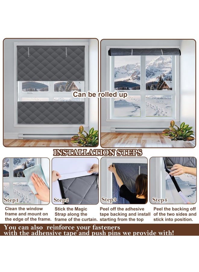 Jeyeou Visible Thermal Window Insulation Kit for Winter, Waterproof Winterizing Oxford Cloth Insulated Cover 3 Layer Grey Reusable Insulated Window Curtain Blanket Cotton Layer to Keep Warm 63 * 39 Inches - Image 5