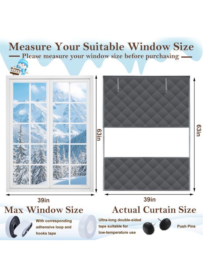 Jeyeou Visible Thermal Window Insulation Kit for Winter, Waterproof Winterizing Oxford Cloth Insulated Cover 3 Layer Grey Reusable Insulated Window Curtain Blanket Cotton Layer to Keep Warm 63 * 39 Inches - Image 3