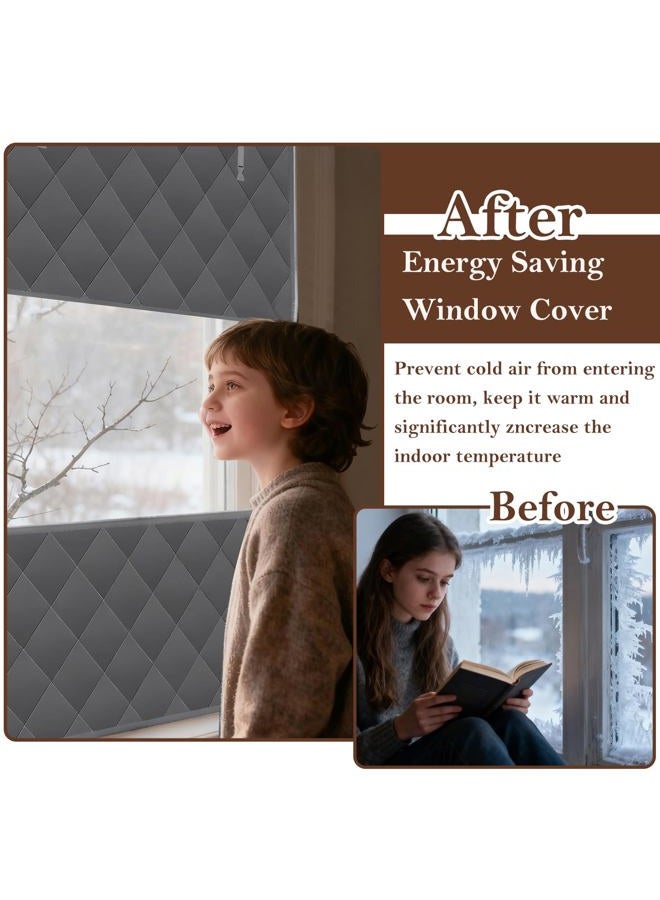 Jeyeou Visible Thermal Window Insulation Kit for Winter, Waterproof Winterizing Oxford Cloth Insulated Cover 3 Layer Grey Reusable Insulated Window Curtain Blanket Cotton Layer to Keep Warm 63 * 39 Inches - Image 4