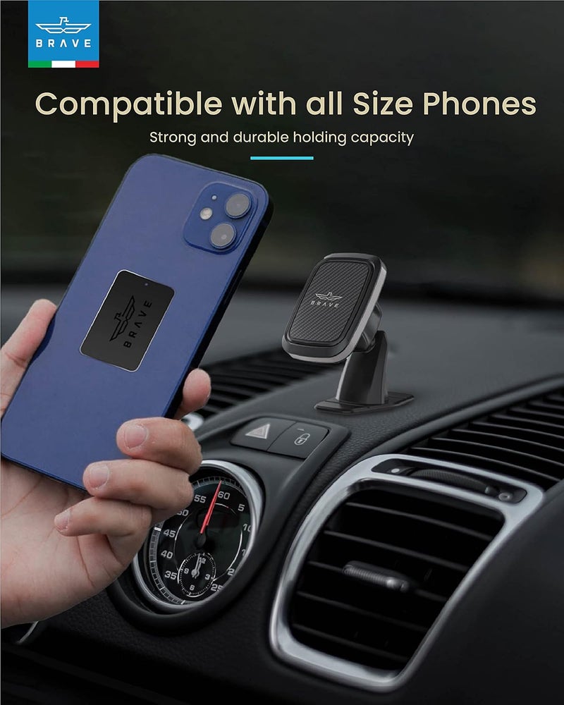 Brave Universal Magnetic Car Dashboard Mount Cell Phone Holder 360° Rotation Ultra Strong Neodymium Magnets With Strong Adhesive Compatible for all Smartphones (Grey) - Image 2