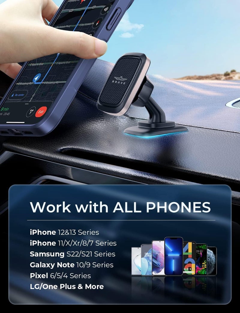 Brave Universal Magnetic Car Dashboard Mount Cell Phone Holder 360° Rotation Ultra Strong Neodymium Magnets With Strong Adhesive Compatible for all Smartphones (Grey) - Image 4