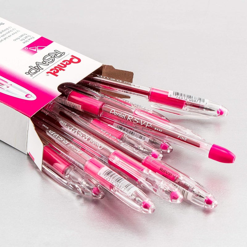 Pentel RSVP Ballpoint Pen, (0.7mm) Fine Line, Pink Ink, Box of 12 (BK90-P) - Image 4