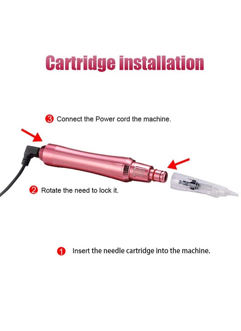 Ybeauty - Permanent Tattoo Machine Set with Tattoo Cartridge Needle Eyeliner Eyebrow Practice Skin Ring Cup Microblade Beauty Salon Pigment Equipment for Beginner or Dedicated Tattoo Artist (Pink) - Image 1