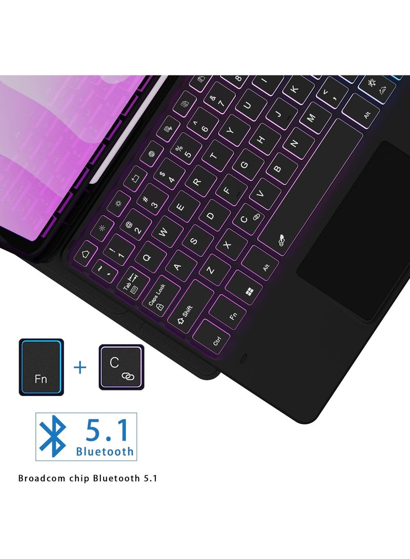 Arabic/English two-language keyboard for Samsung Galaxy Tab S11 11 inch 2025 Case with Keyboard : Rainbow Backlight Detachable Touchpad Folio Tablet Cover with S-Pen Holder - Wireless Keyboard Case for Galaxy Tab S11 11", Black - Image 4