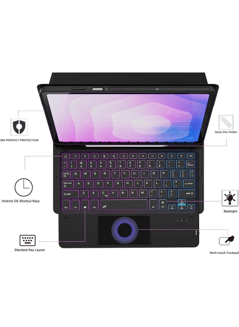 Arabic/English two-language keyboard for Samsung Galaxy Tab S11 11 inch 2025 Case with Keyboard : Rainbow Backlight Detachable Touchpad Folio Tablet Cover with S-Pen Holder - Wireless Keyboard Case for Galaxy Tab S11 11", Black - Image 2