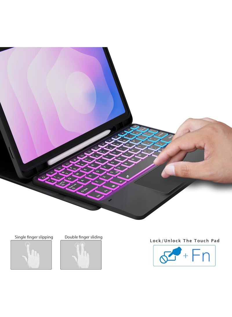 Arabic/English two-language keyboard for Samsung Galaxy Tab S11 11 inch 2025 Case with Keyboard : Rainbow Backlight Detachable Touchpad Folio Tablet Cover with S-Pen Holder - Wireless Keyboard Case for Galaxy Tab S11 11", Black - Image 3