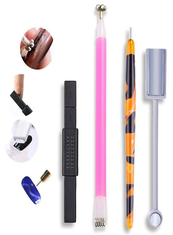 SILPECWEE 4pcs Nail Magnet Tool Set Magnet Plate Wand Board Magnetic Pen Stripe Nail Magnet Double Ended Magnet Wand Magnet Stick for Cat Eye Gel Polish Nail Art - Image 1