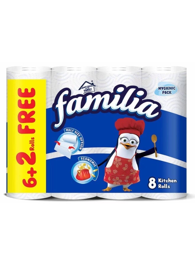 فاميليا مناديل مطبخ فاميليا 8 لفات – امتصاص فائق، متينة وناعمة، متعددة الاستخدامات، مثالية لتنظيف الأسطح وتجفيف الأيدي، عبوة اقتصادية للاستخدام اليومي - Image 2