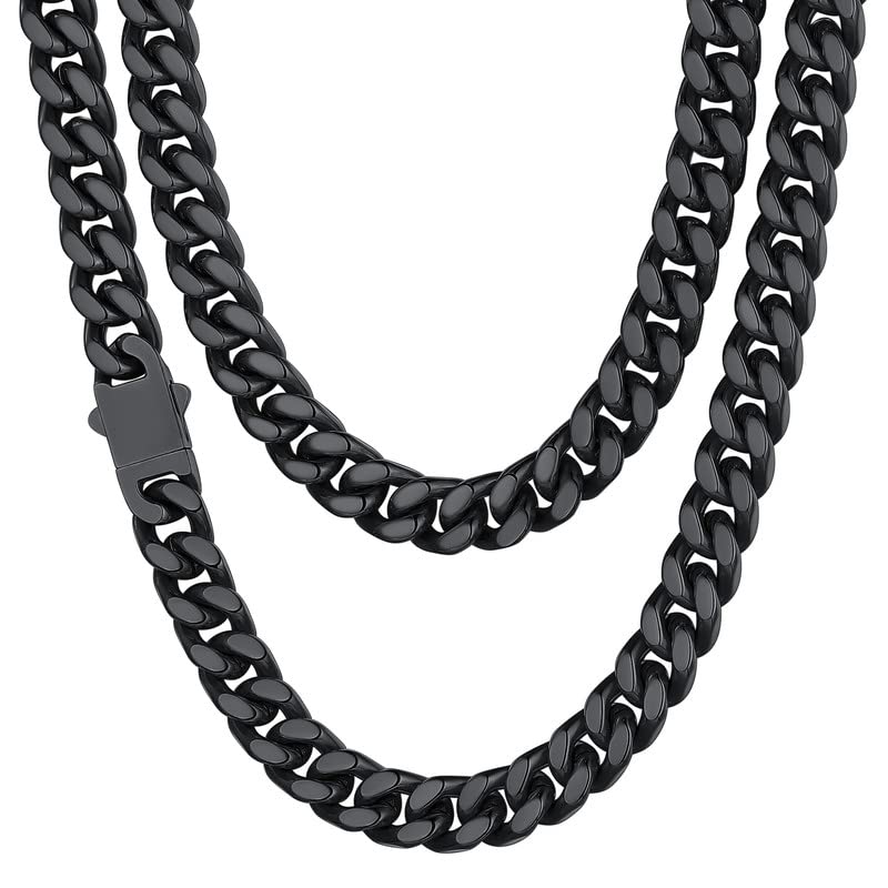 Mens Cuban Link Chain Black Miami Cuban Chain Necklace for Men 9mm Wide Hip Hop Mens Jewelry 20