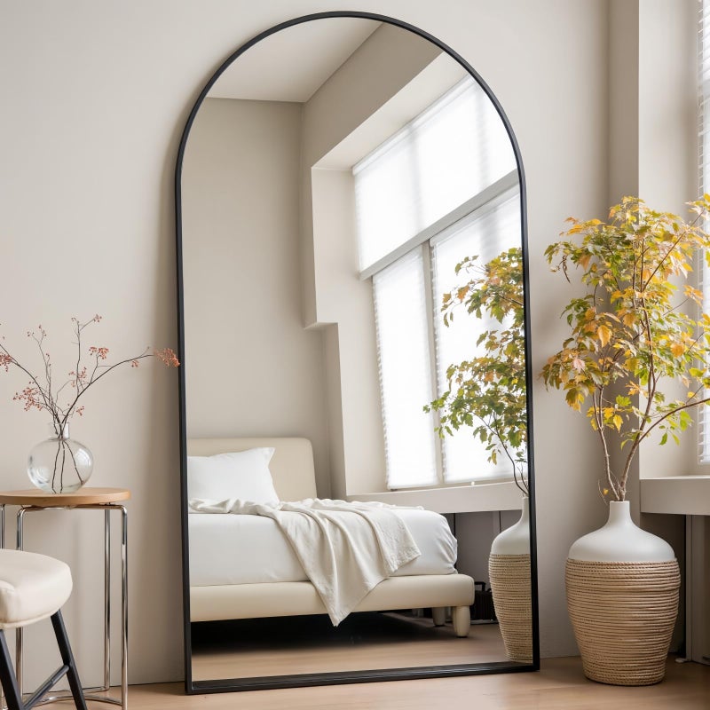 Prywot Arched Full Length Mirror, 71"x30" Free Standing Floor Mirror, Modern Full Body Mirrors with Stand, Wall Mirrors with Aluminum Alloy Frame for Bedroom,Living Room, Black - Image 1