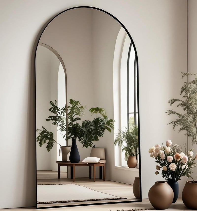 Prywot Arched Full Length Mirror, 71"x30" Free Standing Floor Mirror, Modern Full Body Mirrors with Stand, Wall Mirrors with Aluminum Alloy Frame for Bedroom,Living Room, Black - Image 2