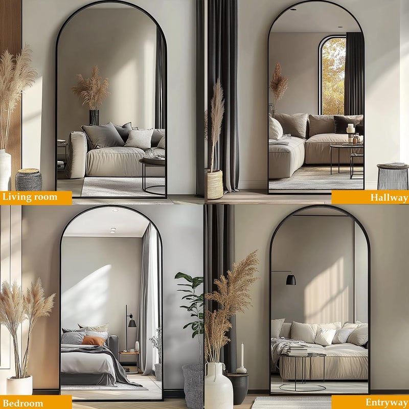 Prywot Arched Full Length Mirror, 71"x30" Free Standing Floor Mirror, Modern Full Body Mirrors with Stand, Wall Mirrors with Aluminum Alloy Frame for Bedroom,Living Room, Black - Image 3