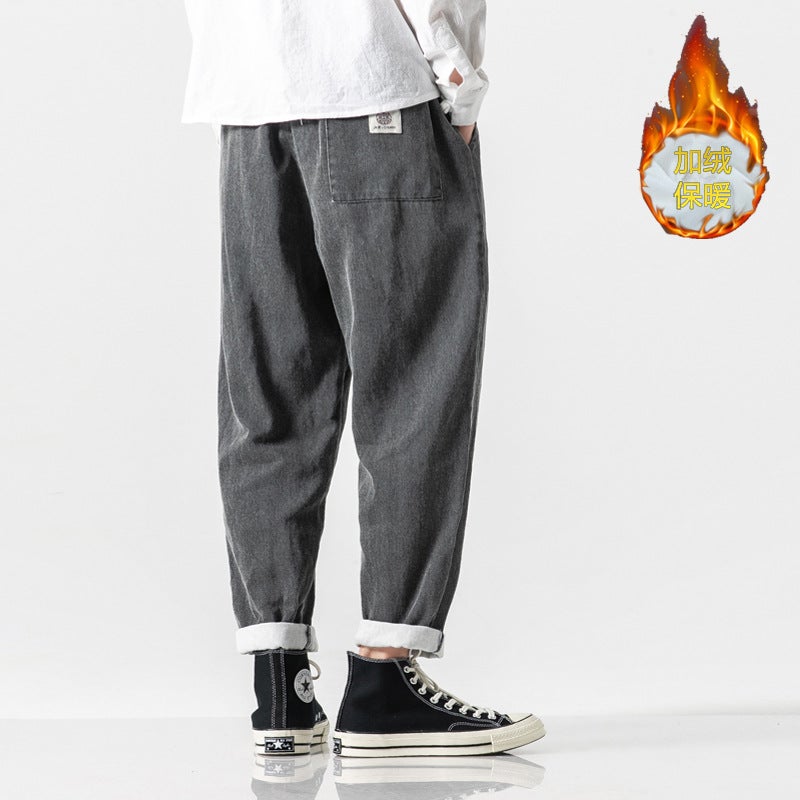 2021 Winter New Large Size Men'S Jeans Loose Mid-Waist Old Vintage Men'S Pants Chinese Style Fleece-Lined Pants - Image 1