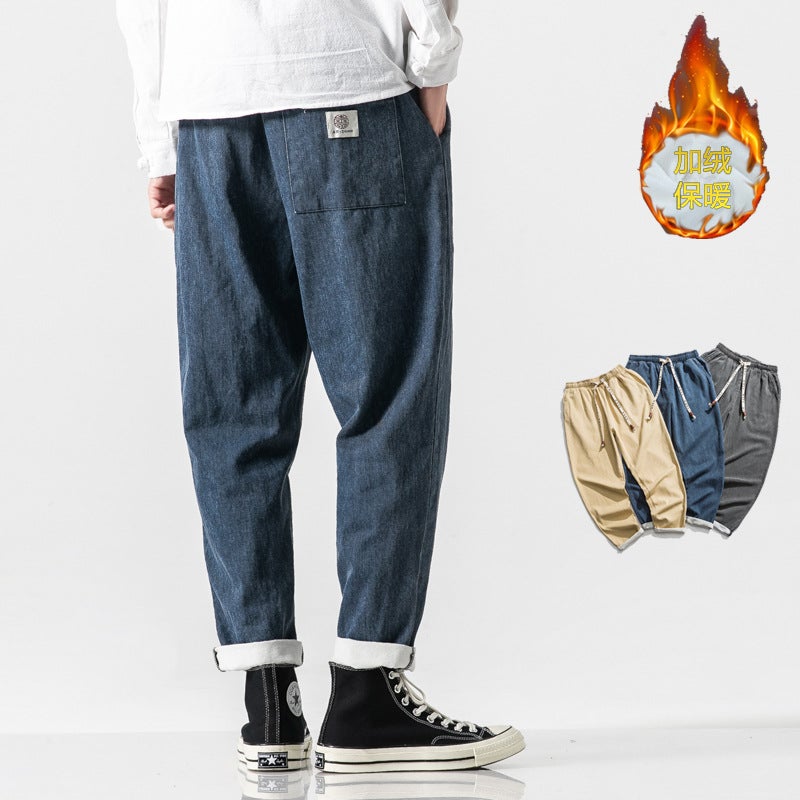 2021 Winter New Large Size Men'S Jeans Loose Mid-Waist Old Vintage Men'S Pants Chinese Style Fleece-Lined Pants - Image 2