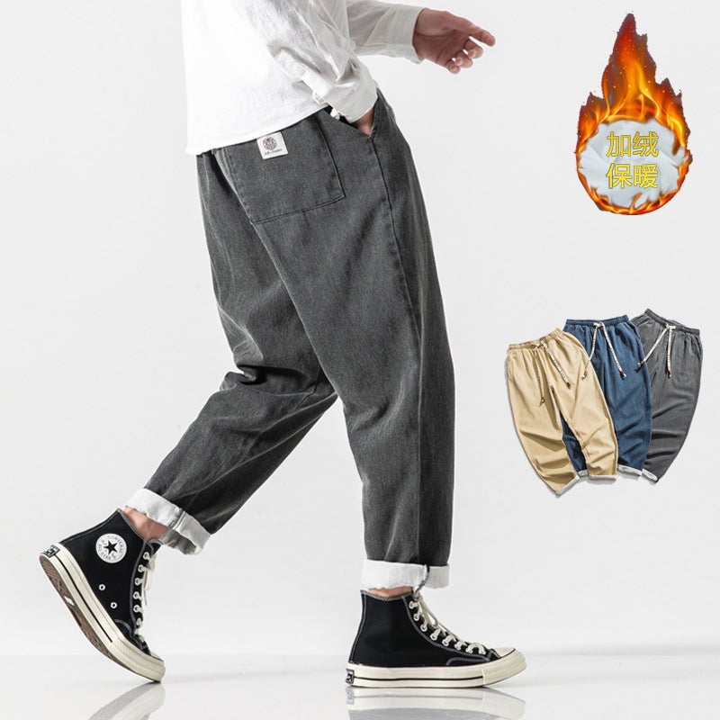 2021 Winter New Large Size Men'S Jeans Loose Mid-Waist Old Vintage Men'S Pants Chinese Style Fleece-Lined Pants - Image 4