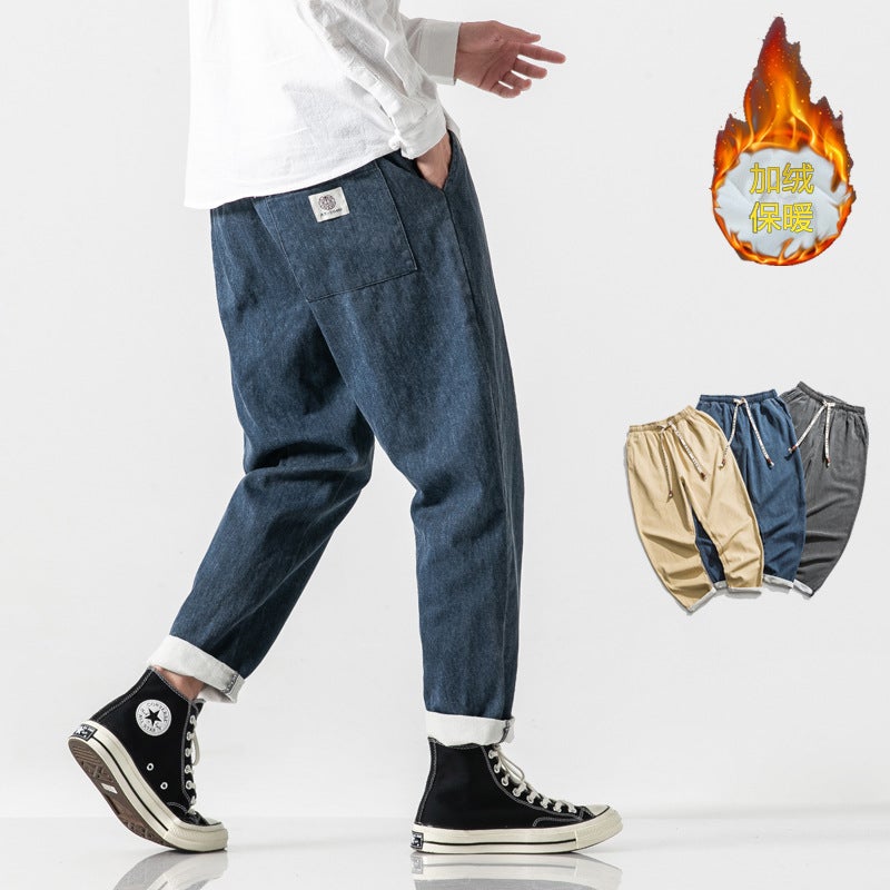 2021 Winter New Large Size Men'S Jeans Loose Mid-Waist Old Vintage Men'S Pants Chinese Style Fleece-Lined Pants - Image 3