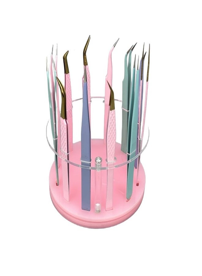 LIXIMMAZN 12 Holes Rotatable Acrylic Tweezers Holder, Grafting Eyelash Makeup Tweezer Stand Display Extensions Organizer Individual Training Tools (Pink) - Image 4