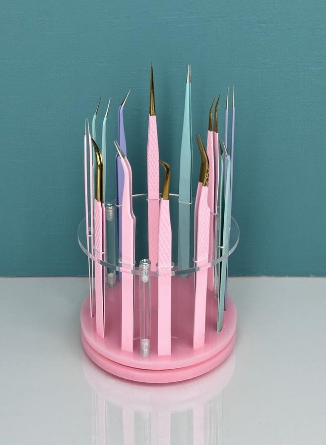 LIXIMMAZN 12 Holes Rotatable Acrylic Tweezers Holder, Grafting Eyelash Makeup Tweezer Stand Display Extensions Organizer Individual Training Tools (Pink) - Image 3