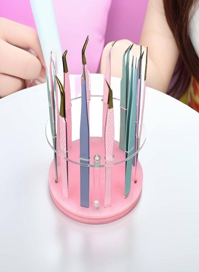 LIXIMMAZN 12 Holes Rotatable Acrylic Tweezers Holder, Grafting Eyelash Makeup Tweezer Stand Display Extensions Organizer Individual Training Tools (Pink) - Image 5