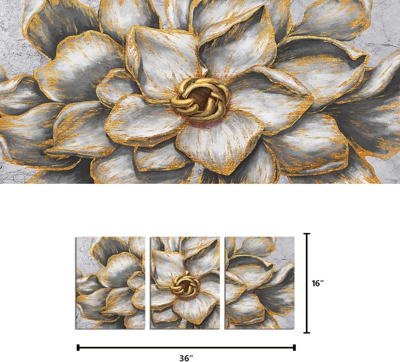 Kalormore Gold Grey Blossom Flowers Canvas Art Set - Image 5