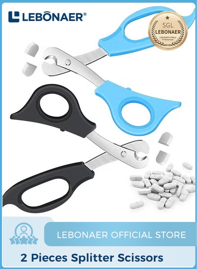 lebonaer 2 Pieces Splitter Scissors Scissors Cutter with Stainless Steel Blade and Ergonomic Handle and Crusher Travel Medicine Box Travel Cutter Splitter - Image 1