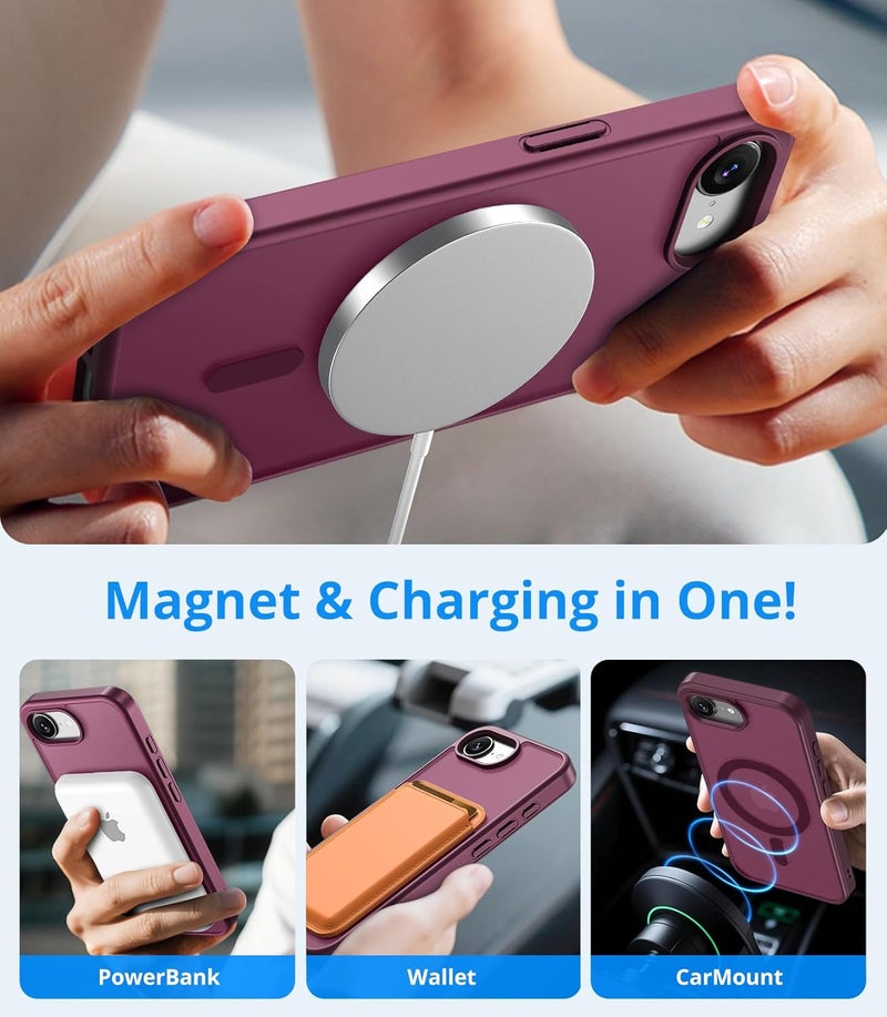 Vansdon Magnetic Protective Case for iPhone 16e with 1 Tempered Glass Compatible with MagSafe Military Grade Drop Protection Matte Protective Case Transparent Slim Shockproof Protective Case - Image 3