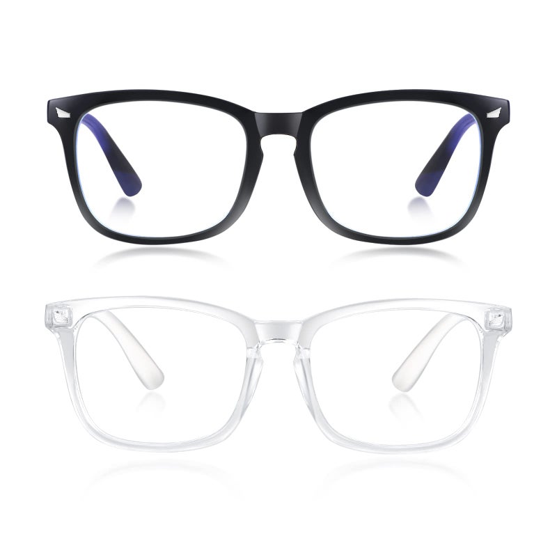 minlen 2 Pack Blue Light Glasses for Women or Men Fashion UV Ray Filter Eyeglasses for Reading PC and TV Gaming Glasses Instantly Blocks Glare from Computers and Phone ScreensBlackClear