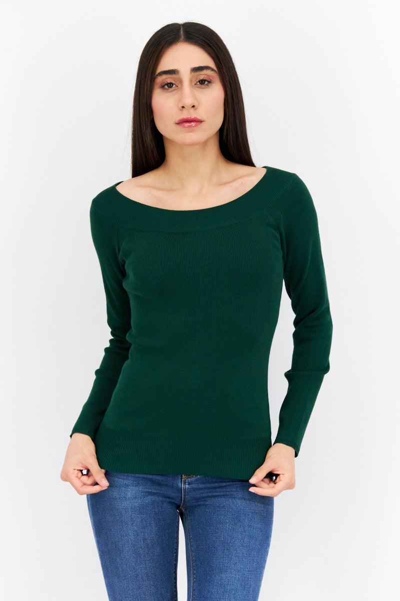 Tahari كنزة نسائية بدون أكتاف بتصميم مضلع، أخضر - Image 1