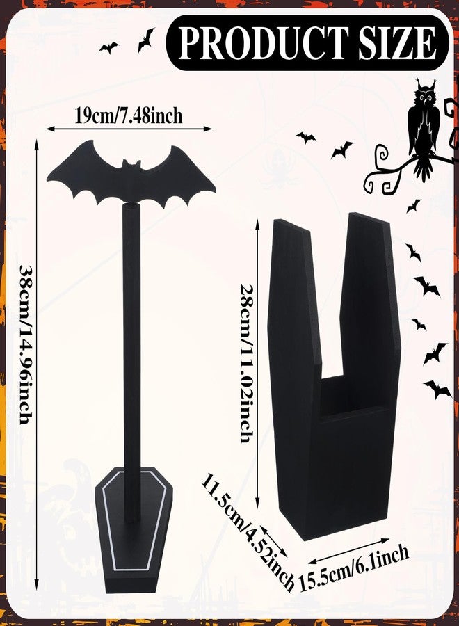 Uiifan حامل مناشف ورقية قوطي من Uiifan، حامل مناشف ورقية على شكل خفاش، حامل أدوات مطبخ على شكل تابوت، إكسسوارات مطبخ قوطية، خشب أسود، ديكور مخيف للمنزل والطاولة والحمام، هدايا تزيين - Image 4