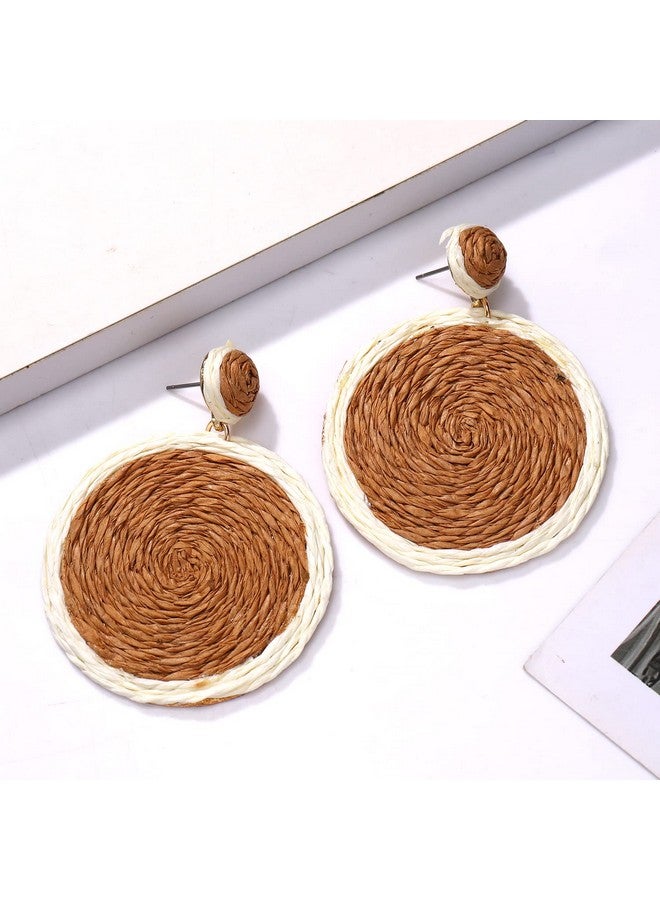 سيالكسهيني أقراط من الخيزران على شكل كرة من الخيزران مصنوعة يدويًا على شكل قرص أقراط متدلية من الخيزران مناسبة للصيف والشاطئ للنساء (بني) - Image 2