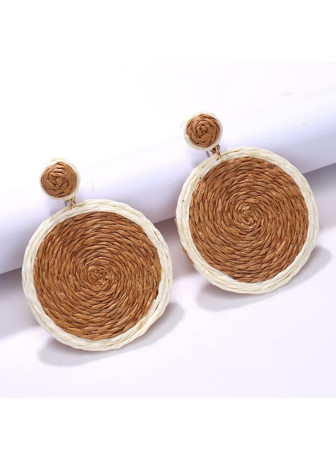 سيالكسهيني أقراط من الخيزران على شكل كرة من الخيزران مصنوعة يدويًا على شكل قرص أقراط متدلية من الخيزران مناسبة للصيف والشاطئ للنساء (بني) - Image 3