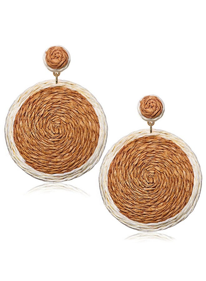 سيالكسهيني أقراط من الخيزران على شكل كرة من الخيزران مصنوعة يدويًا على شكل قرص أقراط متدلية من الخيزران مناسبة للصيف والشاطئ للنساء (بني) - Image 1