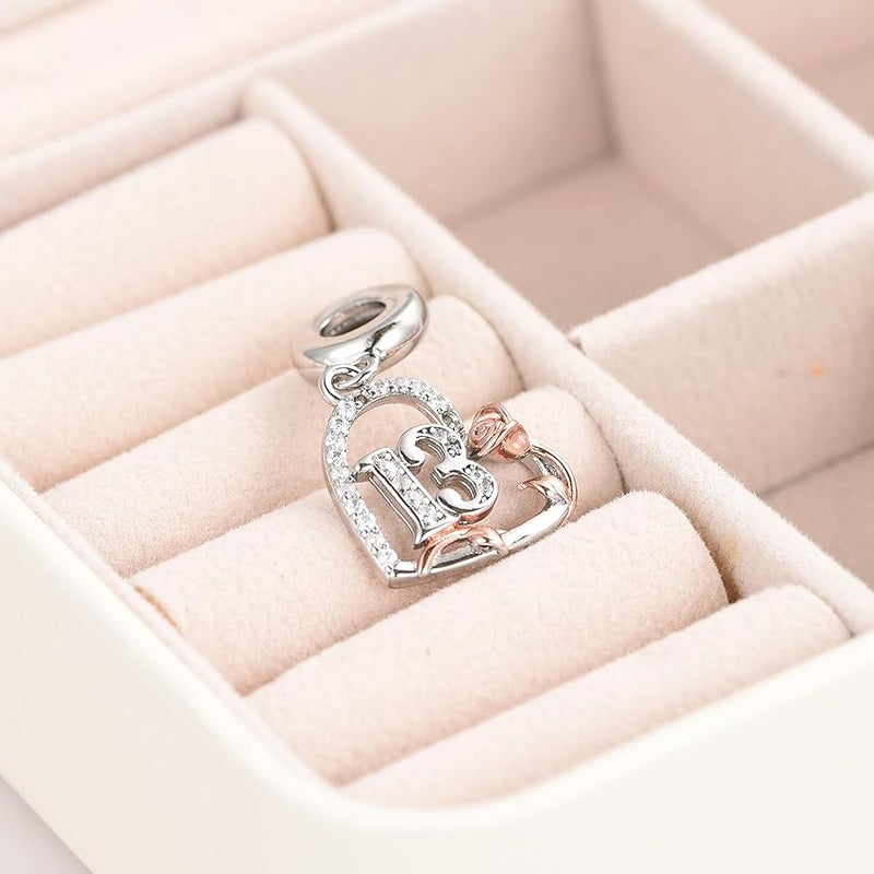 KunBead 12 13 16 18 21 30 40 50 60 70 Birthday Rose Heart Dangle Charms Compatible with Pandora Bracelet Necklace for Women - Image 3